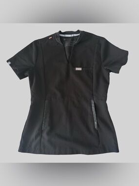 Figs 4 pocket fitted scrub top womens XXS BLACK‎ euc